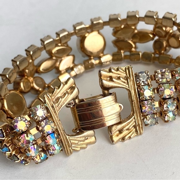 Vintage 60s Aurora Borealis Rhinestone Bracelet Iridescent AB Crystal Cocktail - Picture 7 of 11
